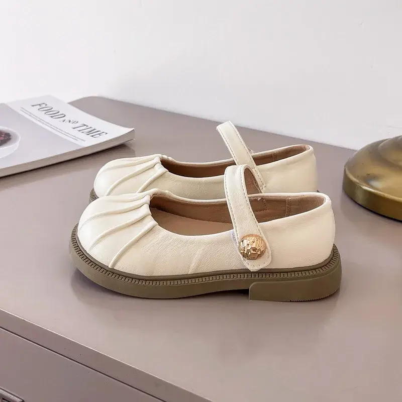 Spring Autumn Girls' Flat Shoes Fold Causal Children's Leather Shoes Solid Color Simple Kids Fashion Princess School Shoes New