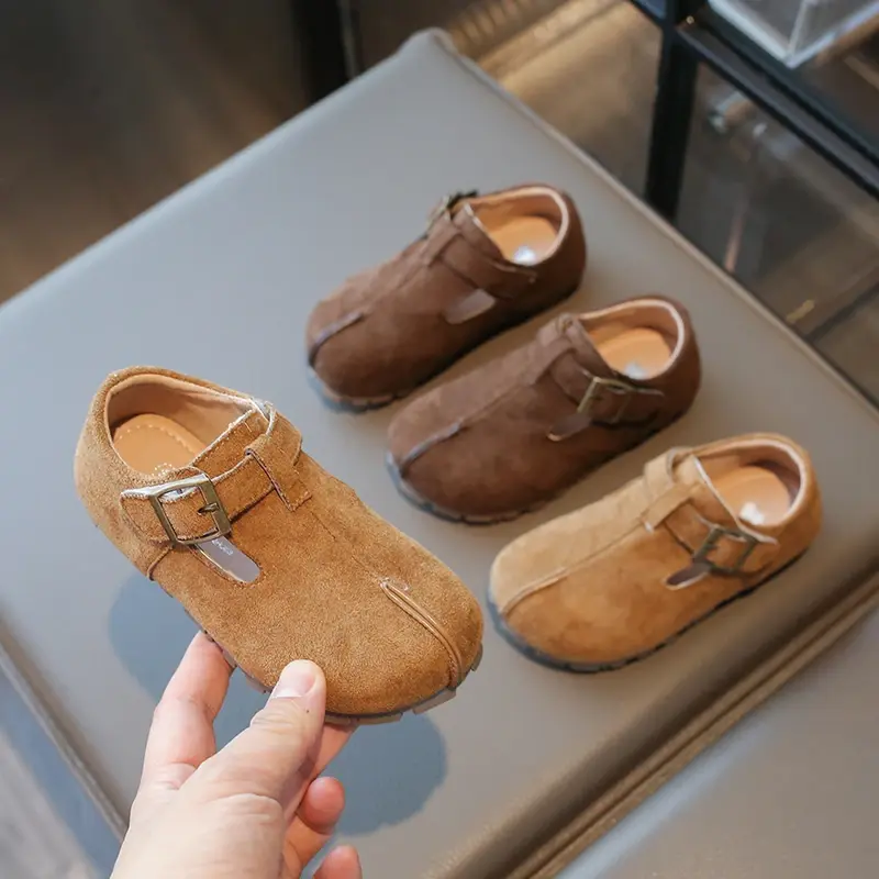 New Children's Flats Retro Versatile Soft Bottom Moccasins Girls Fashion Causal Shoes Solid Color Non-slip Kids Leather Shoes