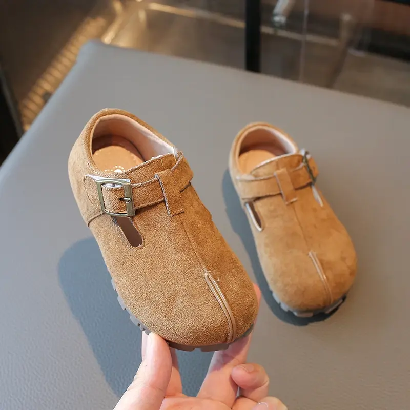New Children's Flats Retro Versatile Soft Bottom Moccasins Girls Fashion Causal Shoes Solid Color Non-slip Kids Leather Shoes