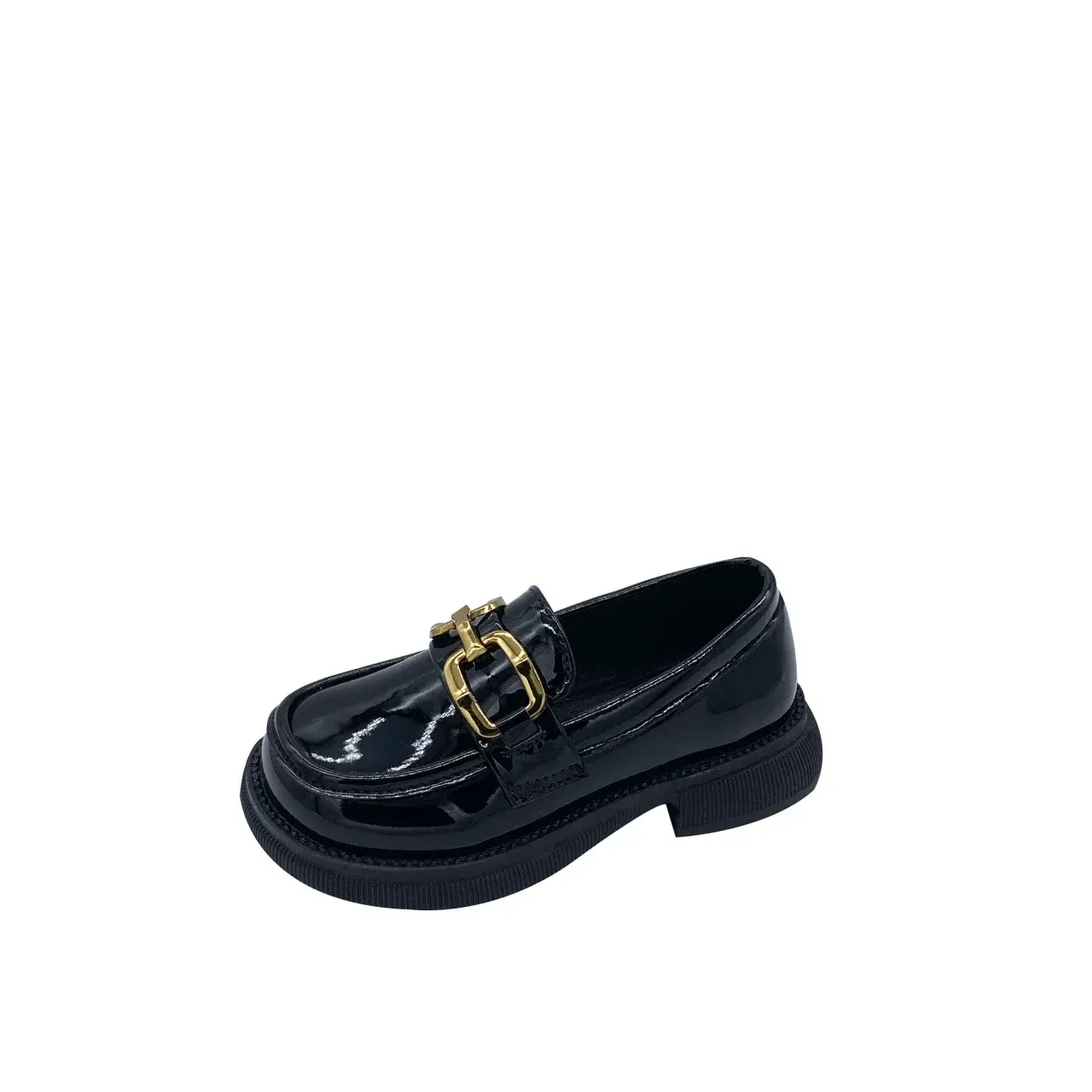 Kids Uniform Shoes Black Glossy 2025 Spring Autumn Girls Leather Shoes School Students Kids Flats Buckle Decoration Ins Trendy