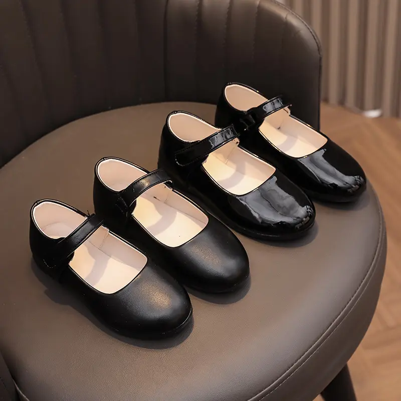 Kids Leather Shoe Spring Autumn New Black Shoes for Girls Princess Fashion Versatile Children's Flats for School Performance Hot
