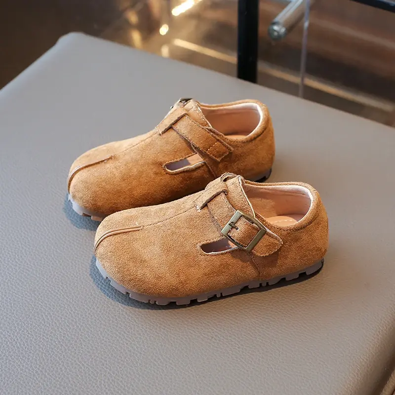 New Children's Flats Retro Versatile Soft Bottom Moccasins Girls Fashion Causal Shoes Solid Color Non-slip Kids Leather Shoes