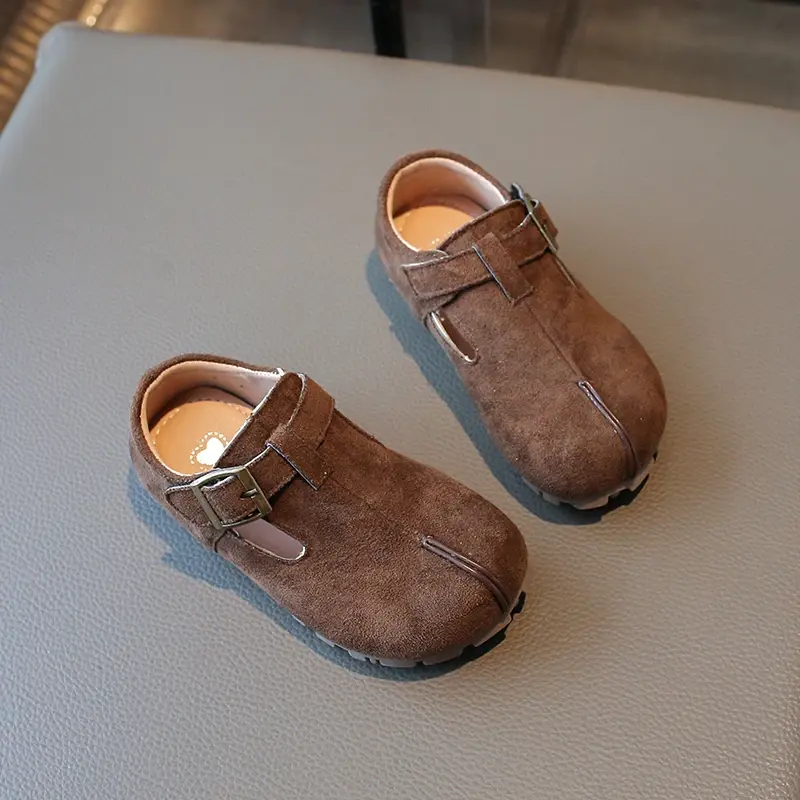 New Children's Flats Retro Versatile Soft Bottom Moccasins Girls Fashion Causal Shoes Solid Color Non-slip Kids Leather Shoes
