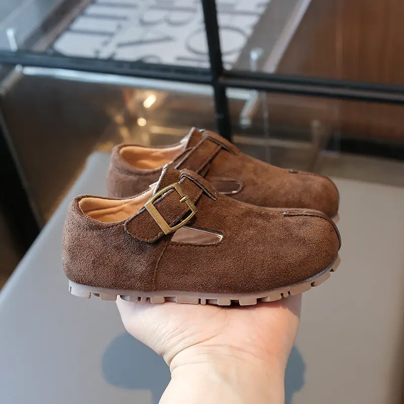 New Children's Flats Retro Versatile Soft Bottom Moccasins Girls Fashion Causal Shoes Solid Color Non-slip Kids Leather Shoes