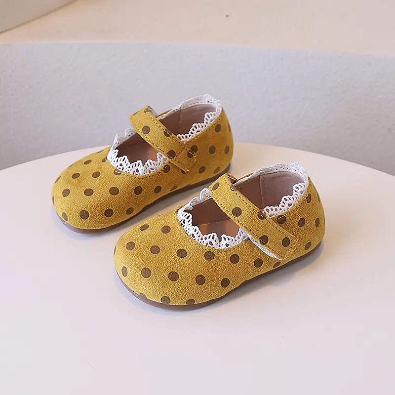 Children Princess Shoes Spring Autumn Girls Polka Dot Leather Shoes Trend Classic Kids Fashion Lace Pleated Causal Ballet Shoes
