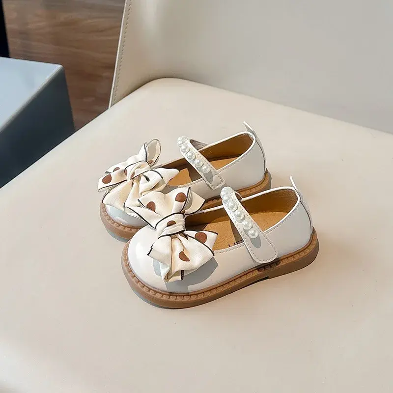 Children's Leather Shoes Sweet Polka Dot Bow Princess Shoes for Girls New Spring Autumn Fashion Elegant Kids Party Dresses Shoes