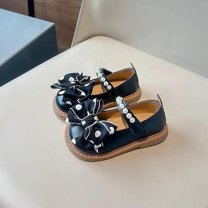 Children's Leather Shoes Sweet Polka Dot Bow Princess Shoes for Girls New Spring Autumn Fashion Elegant Kids Party Dresses Shoes