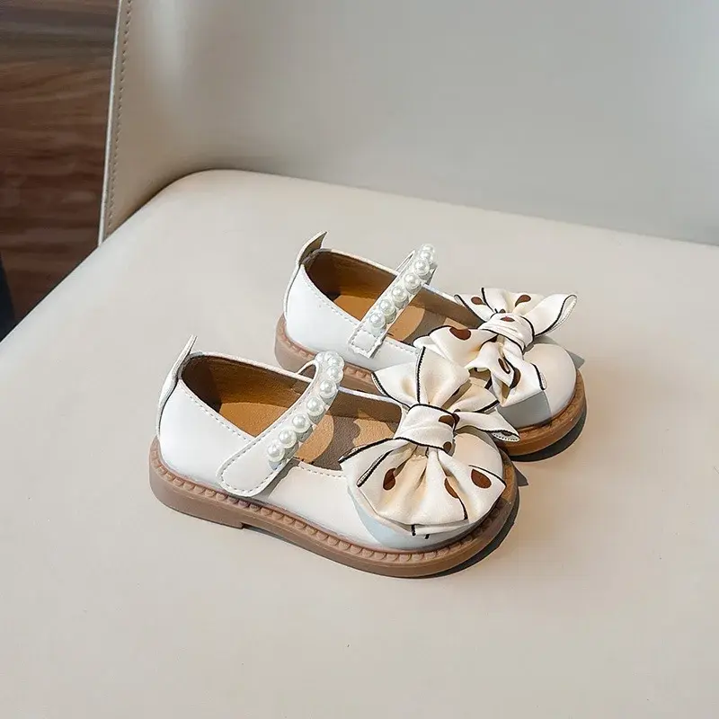 Children's Leather Shoes Sweet Polka Dot Bow Princess Shoes for Girls New Spring Autumn Fashion Elegant Kids Party Dresses Shoes
