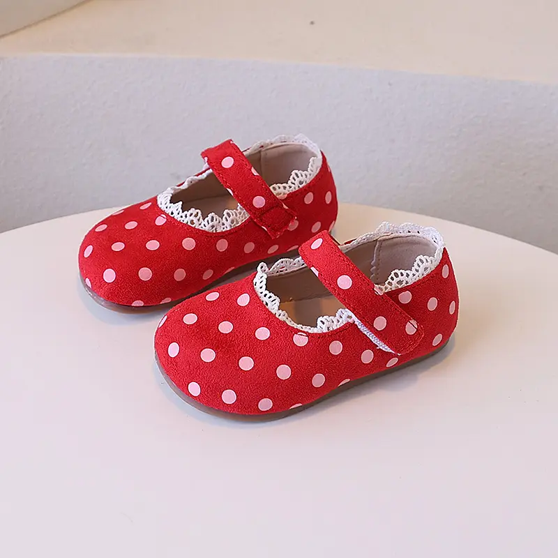 Children Princess Shoes Spring Autumn Girls Polka Dot Leather Shoes Trend Classic Kids Fashion Lace Pleated Causal Ballet Shoes
