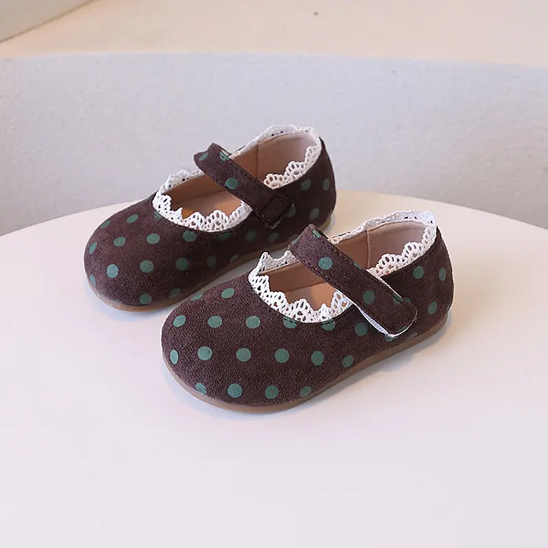 Children Princess Shoes Spring Autumn Girls Polka Dot Leather Shoes Trend Classic Kids Fashion Lace Pleated Causal Ballet Shoes