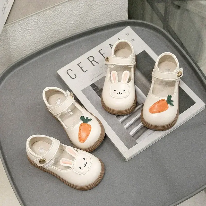 Kids Princess Shoes Non-slip Soft Sole Toddle Girls Flats Cute Rabbit 2025 New Fashion Children Leather Shoes Round Toes Sweet