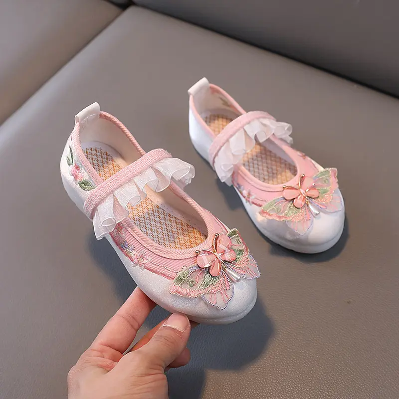 New Girls Princess Shoes Fashion Butterfly Embroidered Children's Hanfu Shoes Spring Autumn Versatile Kids Causal Costume Shoes