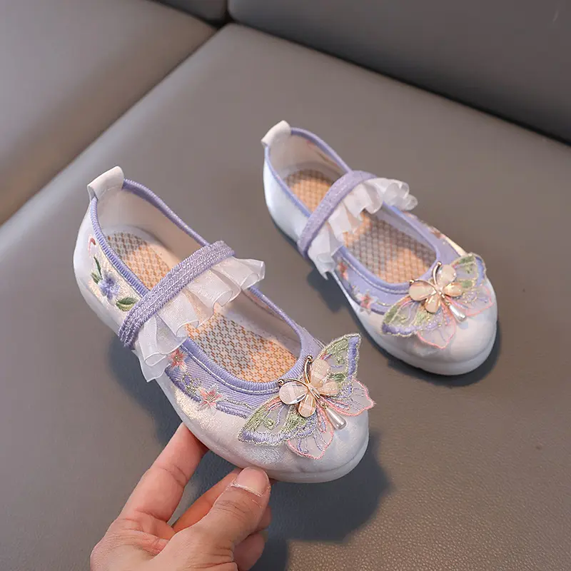 New Girls Princess Shoes Fashion Butterfly Embroidered Children's Hanfu Shoes Spring Autumn Versatile Kids Causal Costume Shoes
