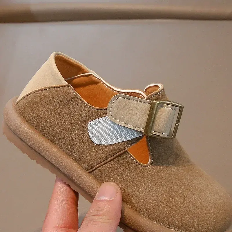 Boys Girls Leather Shoes Soild Color Retro 2025 New Fashion Kids Moccasins Non-slip Soft Sole Children Flat Shoes Hook&loop