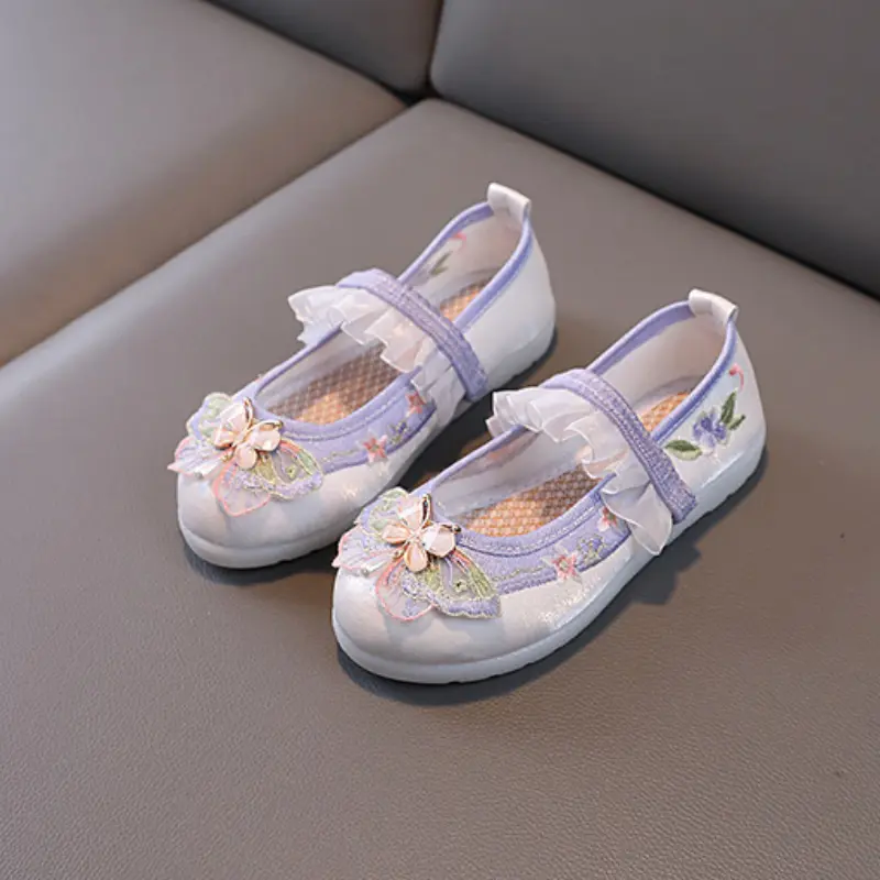 New Girls Princess Shoes Fashion Butterfly Embroidered Children's Hanfu Shoes Spring Autumn Versatile Kids Causal Costume Shoes