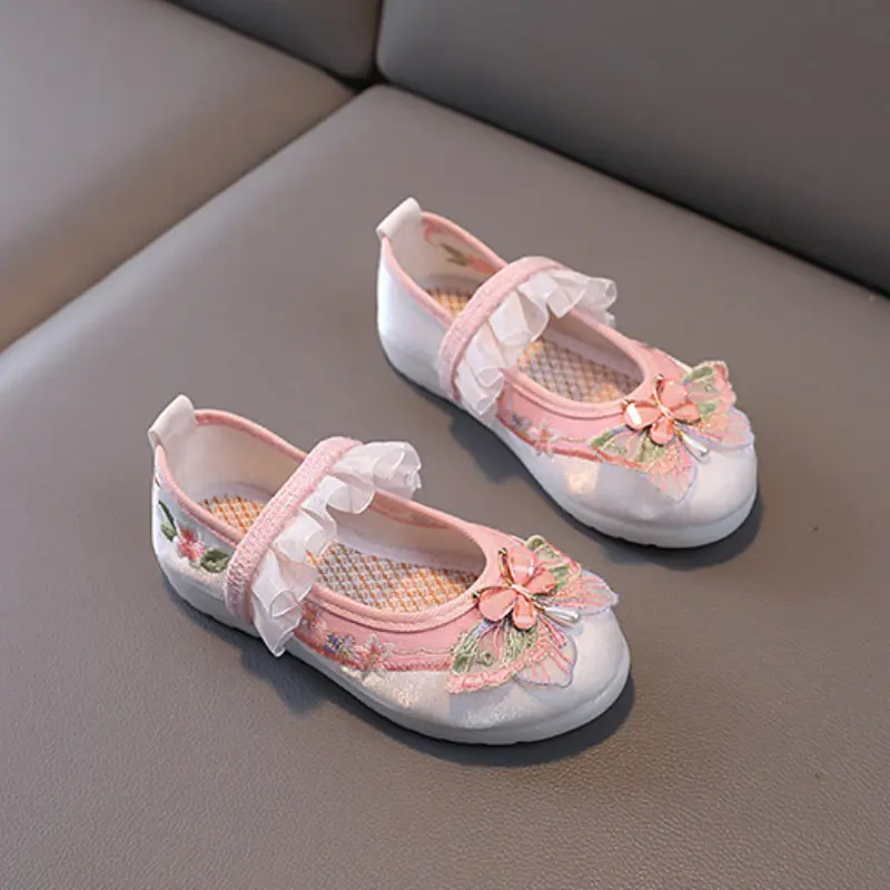 New Girls Princess Shoes Fashion Butterfly Embroidered Children's Hanfu Shoes Spring Autumn Versatile Kids Causal Costume Shoes
