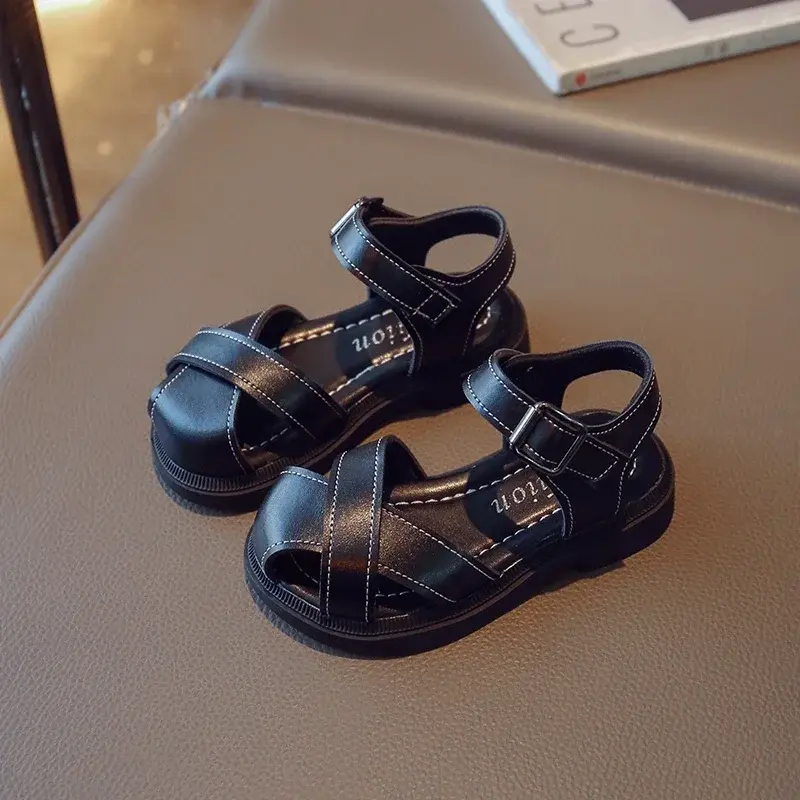 Kids Princess Shoes Soild Color Soft Sole 2025 Summer Brand New Girls Beach Shoes Hollowed-out Boys Sandals Non-slip Ins Trendy