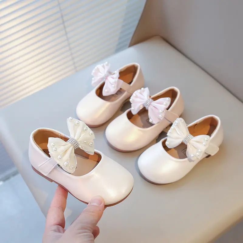 Girls Chic Dress Shoes for Wedding Party Classic Simple Elegant Kids Flats with Lace Bow-knot Princess Sweet Children Mary Janes