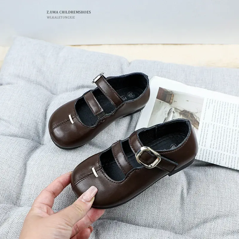 Girls Princess Leather Shoes Solid Color Children Silver Flat Shoes Fashion Hollow-out Simple Kids Causal Shoes Soft Versatile