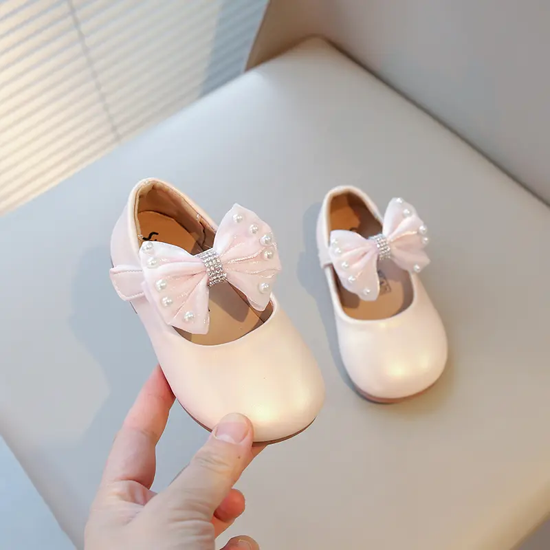 Girls Chic Dress Shoes for Wedding Party Classic Simple Elegant Kids Flats with Lace Bow-knot Princess Sweet Children Mary Janes