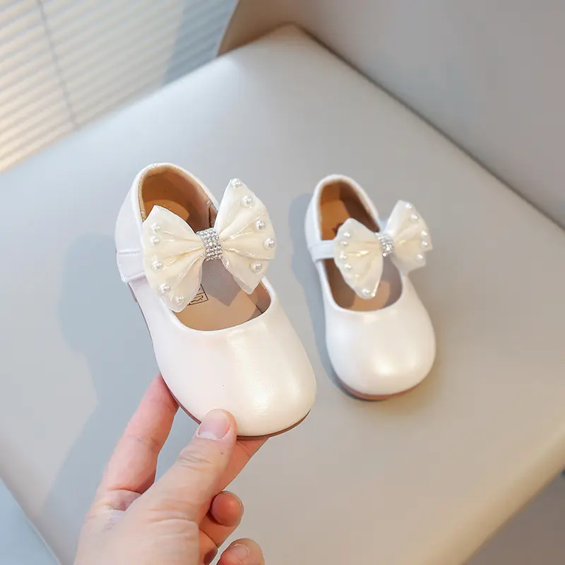 Girls Chic Dress Shoes for Wedding Party Classic Simple Elegant Kids Flats with Lace Bow-knot Princess Sweet Children Mary Janes