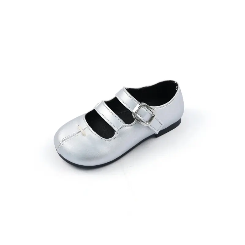 Girls Princess Leather Shoes Solid Color Children Silver Flat Shoes Fashion Hollow-out Simple Kids Causal Shoes Soft Versatile