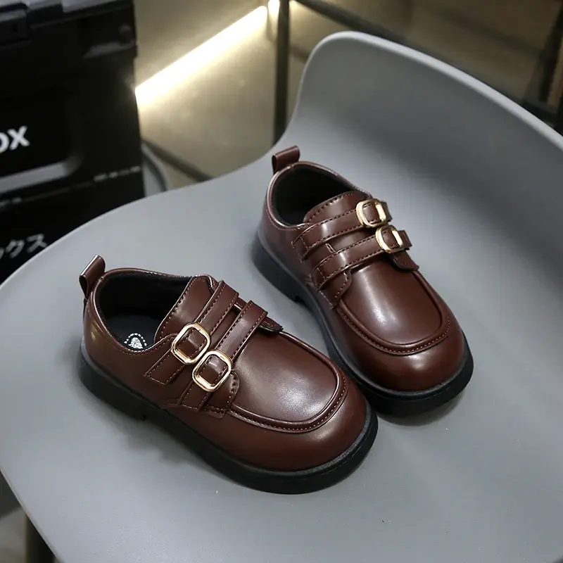 Kids Flats British Style Retro Students Uniform Shoes Black Soft Sole 2025 New Fashion Children Leather Shoes Non-slip Classic