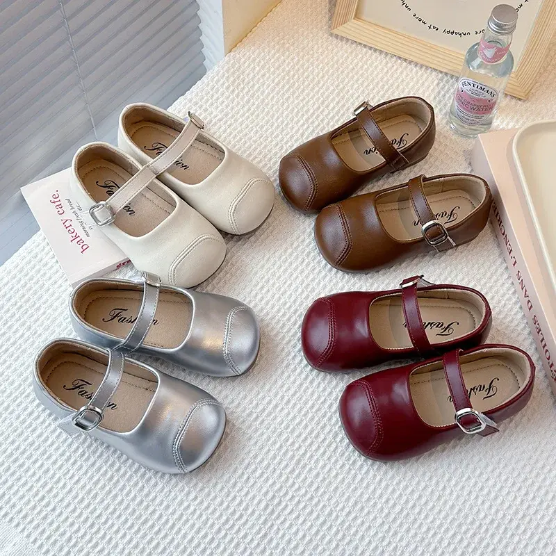 2025 Children Casual Shoes for Girls Spring New Fashion Korean Style Soft Anti-slippery Versatile Retro Princess Leather Shoes