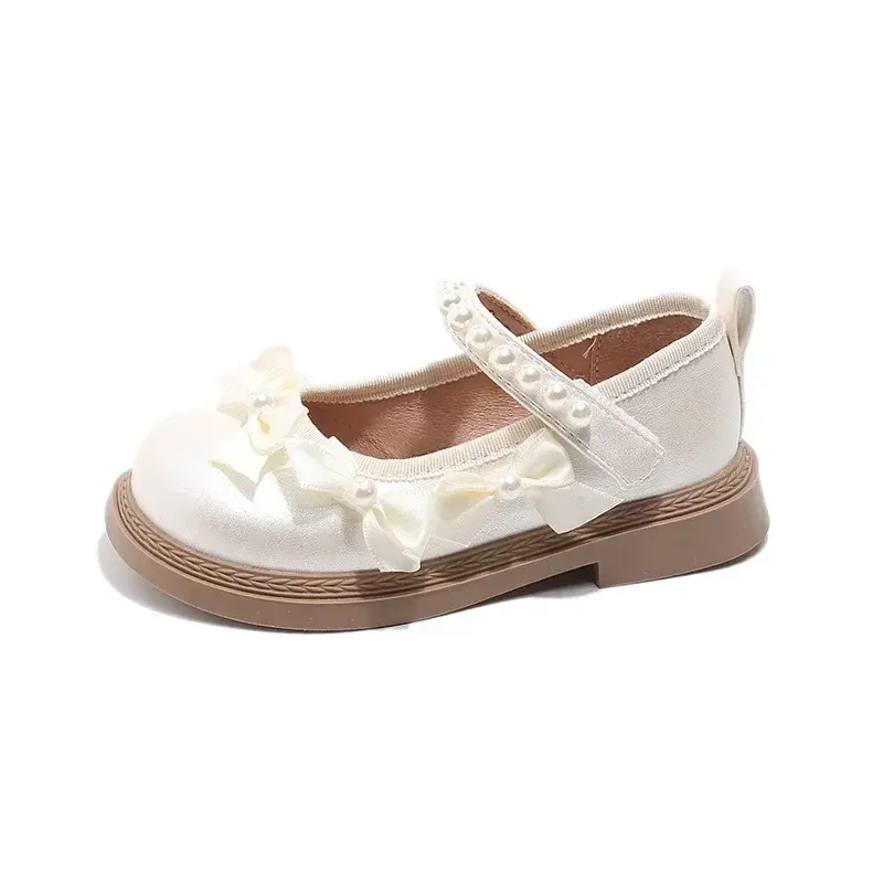 Girls Performance Dance Sweet Bows Ins Trendy 2025 New Kids Princess Shoes Non-slip Soft Sole Children Flats Leather Shoes Cute