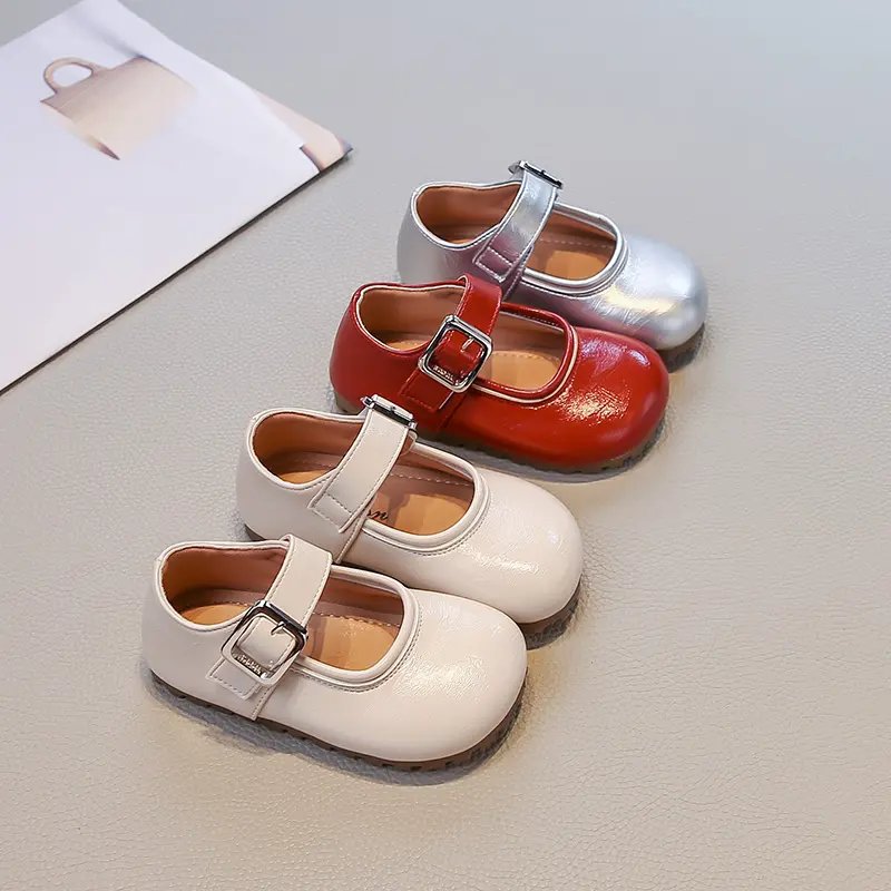 Girls Leather Shoes Trend Simple Children Fashion Princess Causal Shoes Solid Color Versatile Kids Mary Jane Shoes Wedding Party