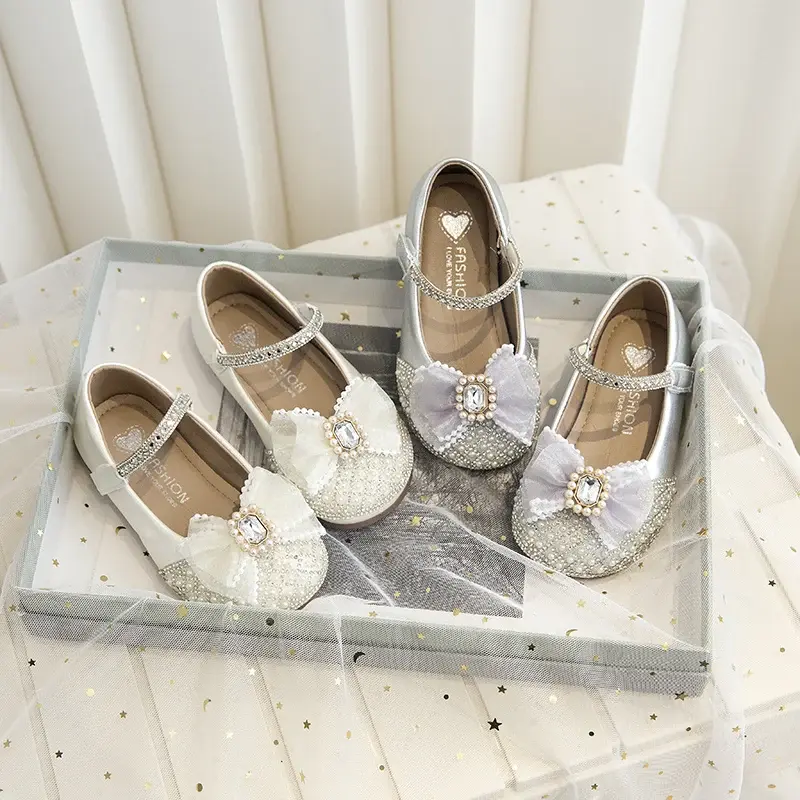 2025 Children Princess Shoes for Girls Spring New Fashion Korean Style Soft Bottom Anti-slippery Versatile Chic Wedding Shoes
