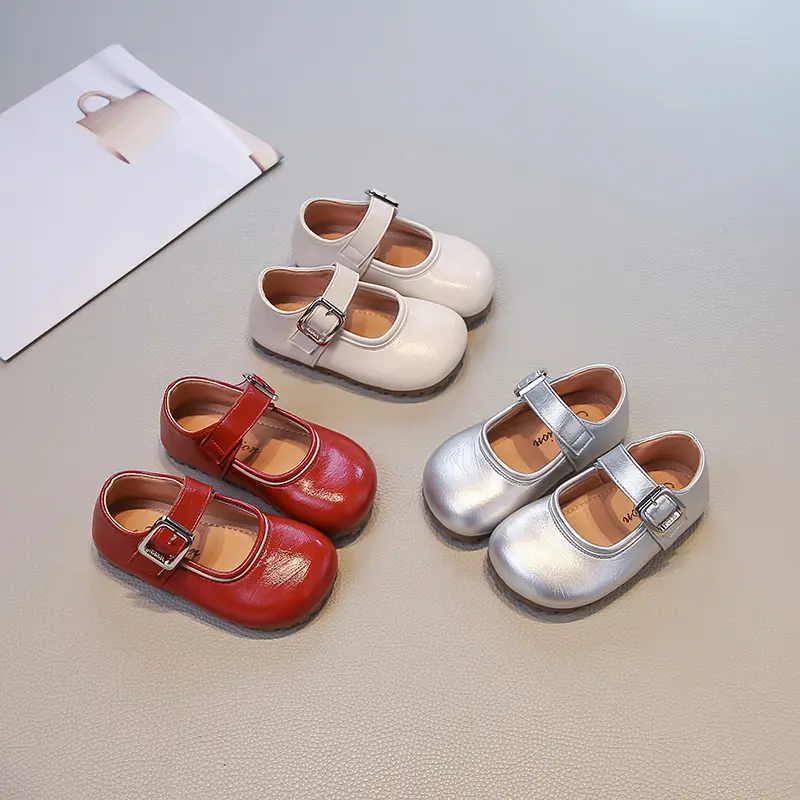 Girls Leather Shoes Trend Simple Children Fashion Princess Causal Shoes Solid Color Versatile Kids Mary Jane Shoes Wedding Party