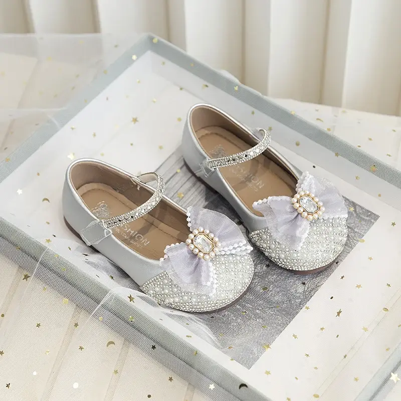 2025 Children Princess Shoes for Girls Spring New Fashion Korean Style Soft Bottom Anti-slippery Versatile Chic Wedding Shoes