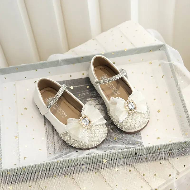 2025 Children Princess Shoes for Girls Spring New Fashion Korean Style Soft Bottom Anti-slippery Versatile Chic Wedding Shoes