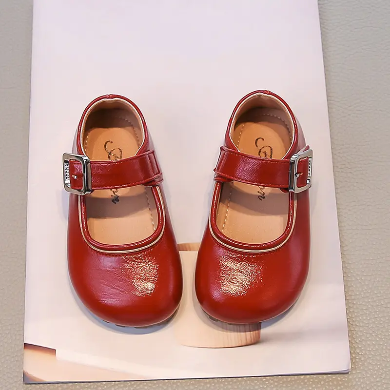 Girls Leather Shoes Trend Simple Children Fashion Princess Causal Shoes Solid Color Versatile Kids Mary Jane Shoes Wedding Party