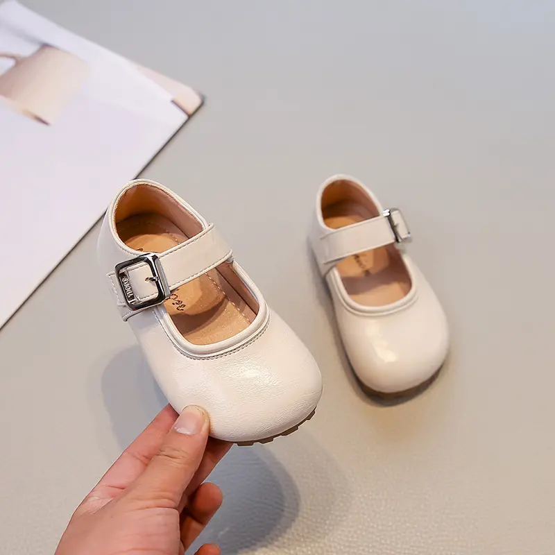 Girls Leather Shoes Trend Simple Children Fashion Princess Causal Shoes Solid Color Versatile Kids Mary Jane Shoes Wedding Party