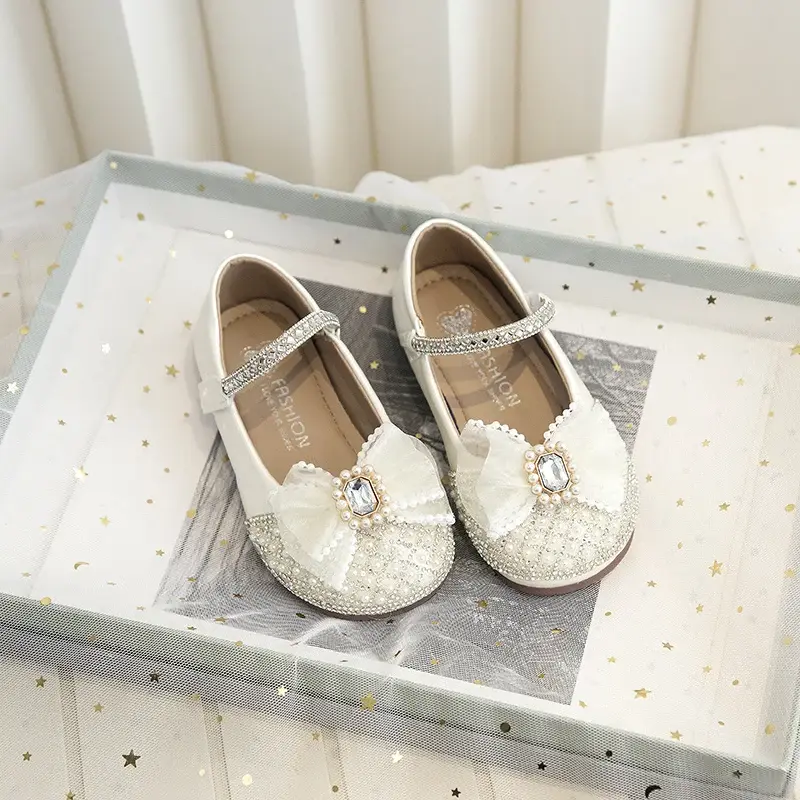 2025 Children Princess Shoes for Girls Spring New Fashion Korean Style Soft Bottom Anti-slippery Versatile Chic Wedding Shoes