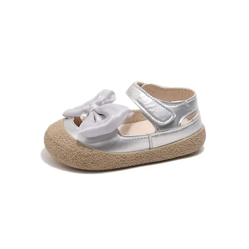 Girls Princess Shoes Toes Capped Anti-kicked Children Sandals for Summer 2025 New Kids Flat Shoes with Big Bows Sweet Ins Soft
