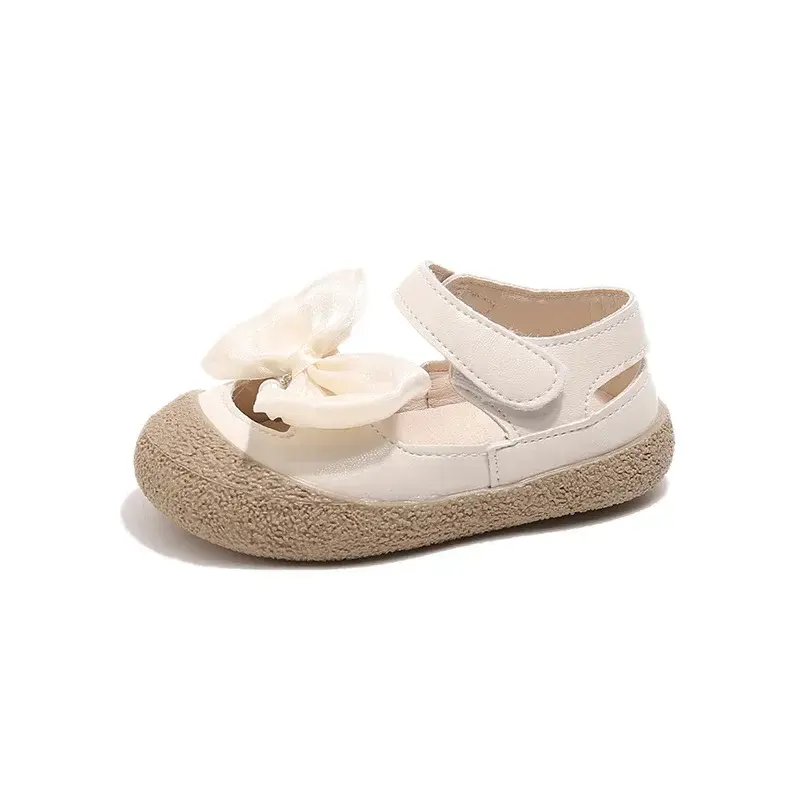 Girls Princess Shoes Toes Capped Anti-kicked Children Sandals for Summer 2025 New Kids Flat Shoes with Big Bows Sweet Ins Soft