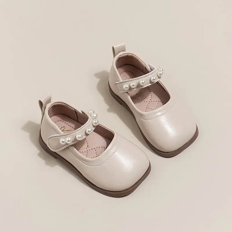 Girls Leather Shoes Soft Kids Mary Janes Shoes with Beading Chic Princess Sweet Simple Children Flats Shoes Size 15-30