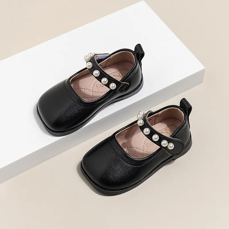 Girls Leather Shoes Soft Kids Mary Janes Shoes with Beading Chic Princess Sweet Simple Children Flats Shoes Size 15-30