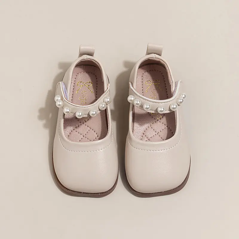 Girls Leather Shoes Soft Kids Mary Janes Shoes with Beading Chic Princess Sweet Simple Children Flats Shoes Size 15-30