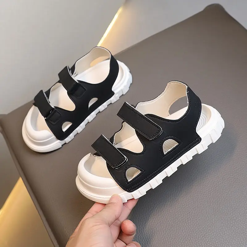 Children Summer Beach Shoes Boys Girls Leather Sandals Simple Toddlers Little Boys Casual Sandals Toes-covered Anti-kick Soft