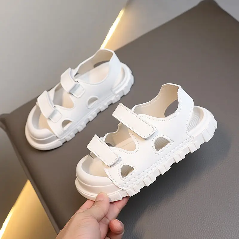 Children Summer Beach Shoes Boys Girls Leather Sandals Simple Toddlers Little Boys Casual Sandals Toes-covered Anti-kick Soft