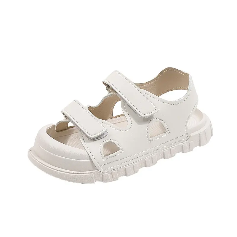 Children Summer Beach Shoes Boys Girls Leather Sandals Simple Toddlers Little Boys Casual Sandals Toes-covered Anti-kick Soft