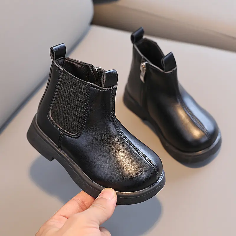 Fashion Kids Short Boots British Style Girls Ankle Boots Soild Color 2025 Autumn New Children Leather Boots Versatile Non-slip
