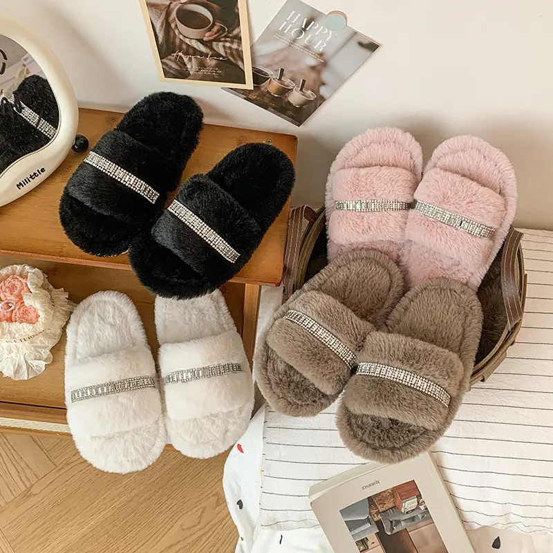 2025 Children Princess Plush Slippers for Girls Winter New Fashion Korean Style Soft Sole Anti-slippery Versatile Open Toe Shoes