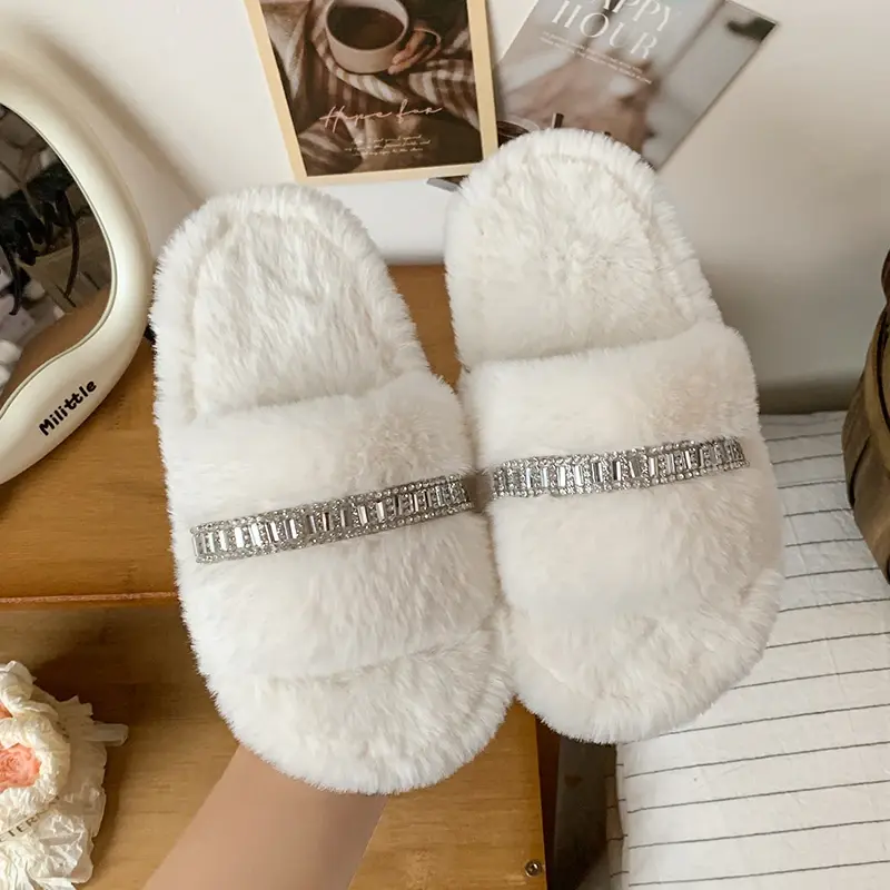 2025 Children Princess Plush Slippers for Girls Winter New Fashion Korean Style Soft Sole Anti-slippery Versatile Open Toe Shoes