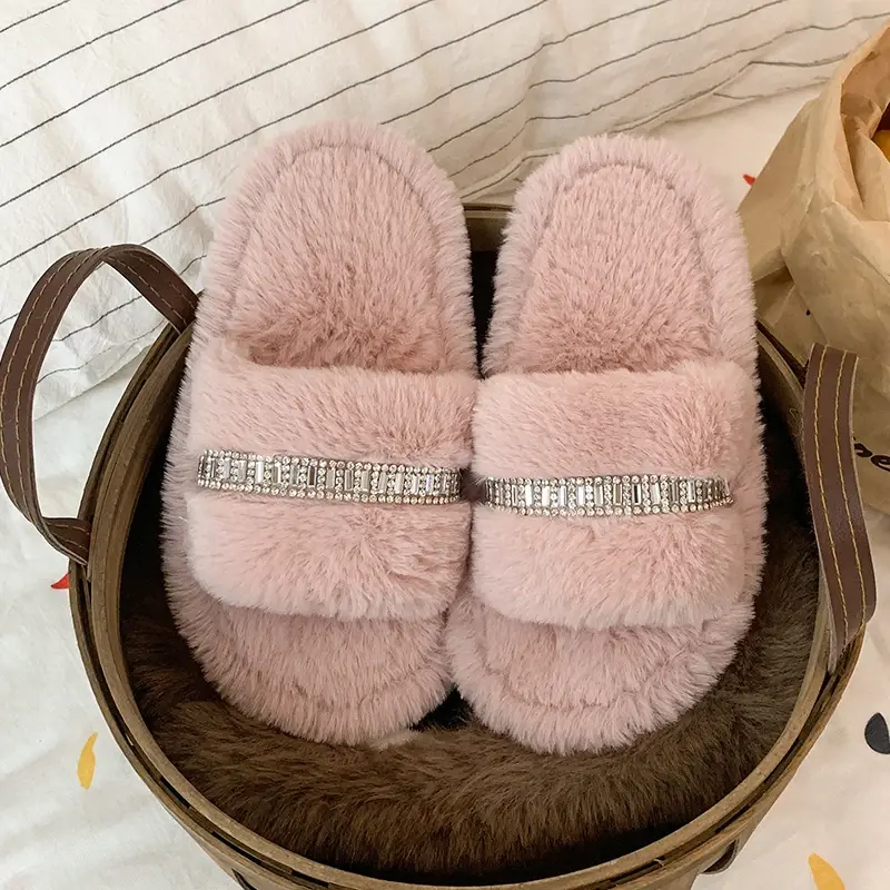 2025 Children Princess Plush Slippers for Girls Winter New Fashion Korean Style Soft Sole Anti-slippery Versatile Open Toe Shoes