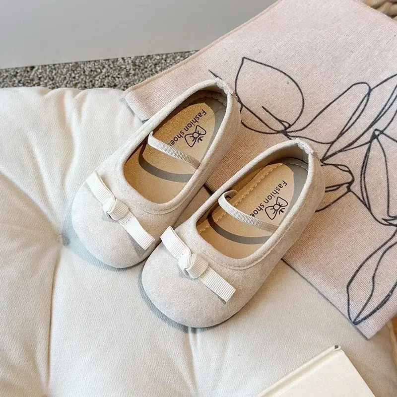 Girls Dance Shoes with Simple Bow Round Toes Sweet 2025 New Fashion Toddler Kids Moccasins Slip-on Soft Girls Flats Princess